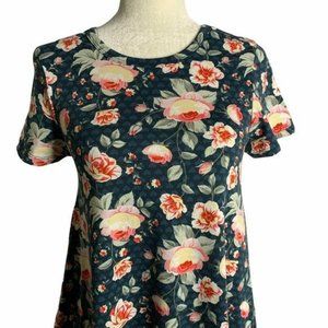 LulaRoe Short Sleeve Swing Dress XXS Blue Floral Pockets Round Neck Knee Length